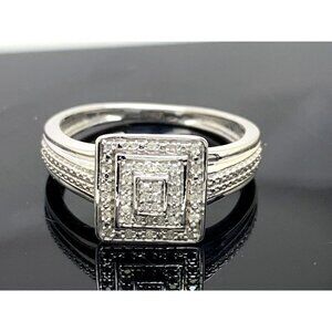 Engagement Ring Sterling Silver Diamond 0.15ctw Pave Square Women's Size…